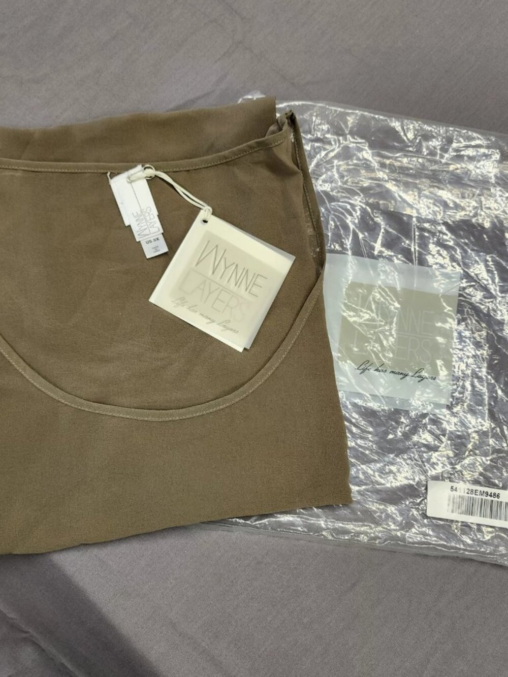 Wynne Layers Womens 3X Plus Tank Top Olive Green Crepe Scoop Neck Sleeveless